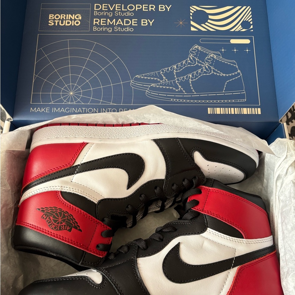 Boring Studio Air Jordan 1 ‘85 Black Toe Custom Shoes